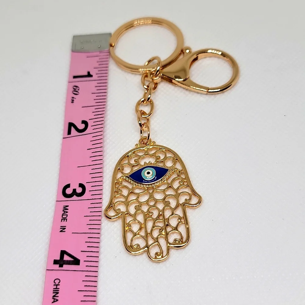 Evil Eye Golden Palm Keychain Bag Charm Gold or Silver ·4In Drop · New